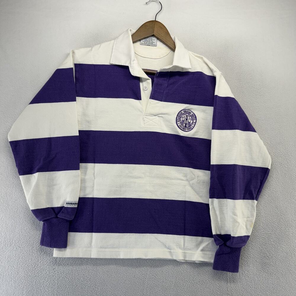 Vintage Holy Cross Collge Rugby Shirt Men's XS Purple Embroidered Barbarian 90s